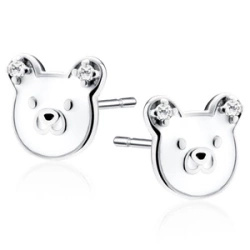 Srebrne kolczyki pr.925 emaliowane - misie z białymi cyrkoniami