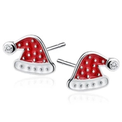 Srebrne kolczyki pr.925 czapka Mikołaja z białą cyrkonią