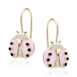 Srebrne pozłacane kolczyki pr.925 różowa biedronka z cyrkoniami - różowe złoto