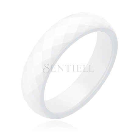 Bialy fasetowany pierścionek ceramiczny 6mm
