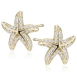 Srebrne pozłacane kolczyki pr. 925 rozgwiazdy z białymi cyrkoniami