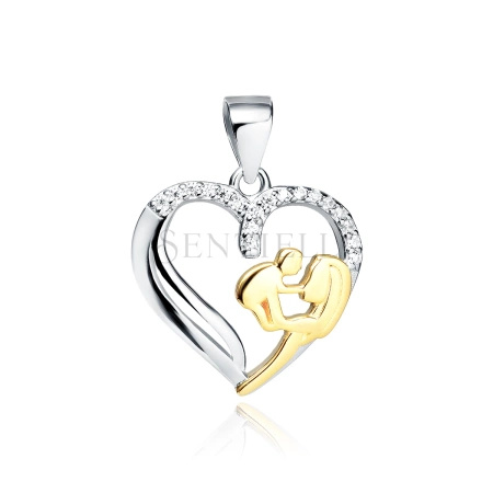 Srebrna zawieszka pr.925 Matka z dzieckiem - pozłacana z białymi cyrkoniami