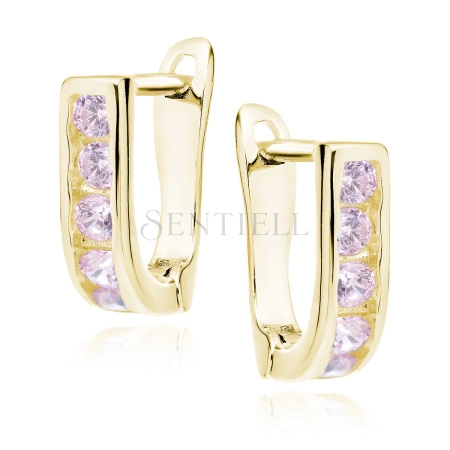 Srebrne kolczyki pr.925 złocone - jasnoróżowa cyrkonia