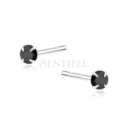 Srebrne kolczyki pr.925 Czarna cyrkonia okrągła średnica 3mm