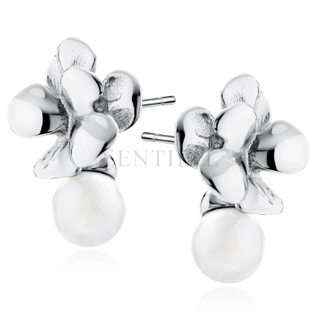 Srebrne kolczyki pr. 925 z kwiatkiem i perłą