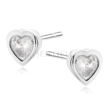 Srebrne kolczyki serca pr.925 Cyrkonia biała serce