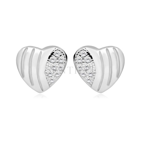 Srebrne kolczyki pr. 925 Cyrkonia microsetting serca