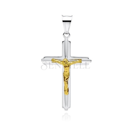 Srebrny (pr.925) krzyżyk diamentowany, złocony