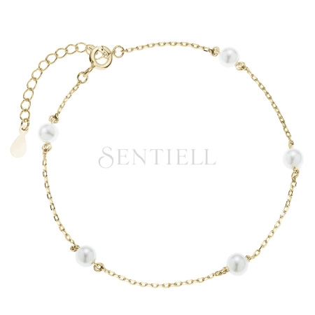 Srebrna pozłacana bransoletka pr.925 - łańcuszek z perłami