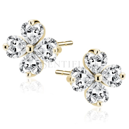 Srebrne pozłacane kolczyki pr. 925 koniczyny z białymi cyrkoniami