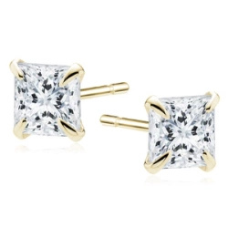 Srebrne, pozłacane kolczyki pr.925 cyrkonia biała 4 x 4mm kwadratowe