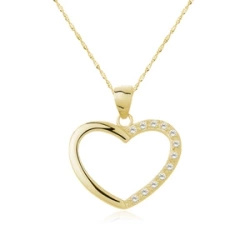 Srebrny pozłacany naszyjnik pr.925 serce z białymi cyrkoniami (Jasny odcień złocenia)