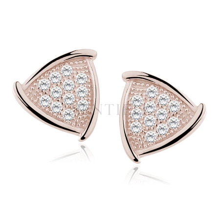 Srebrne kolczyki pr. 925 Cyrkonia microsetting, rózówe złoto