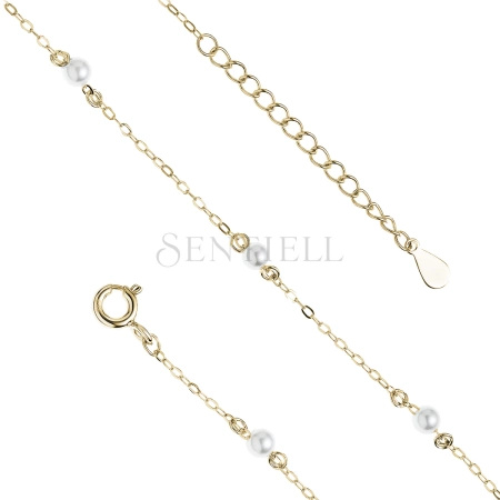 Srebrna pozłacana bransoletka na nogę pr.925 z perełkami