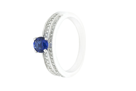 pierścionek srebrny podwójny PS131N z niebieskim oczkiem cyrkonia