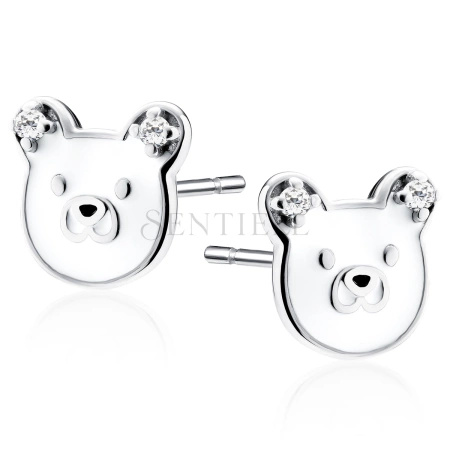 Srebrne kolczyki pr.925 emaliowane - misie z białymi cyrkoniami