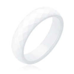 Bialy fasetowany pierścionek ceramiczny 6mm