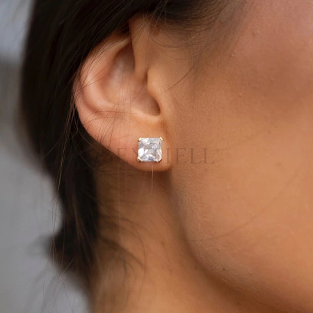 Srebrne, pozłacane kolczyki pr.925 cyrkonia biała 8 x 8mm kwadratowe