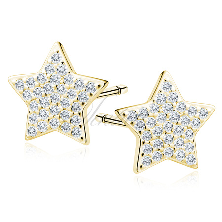 Srebrne pozłacane kolczyki pr.925 gwiazdy z białymi cyrkoniami