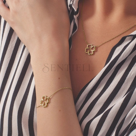 Srebrny naszyjnik pr.925 z cyrkoniami - pozłacana koniczyna