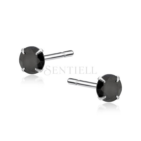 Srebrne kolczyki pr.925 Czarna cyrkonia okrągła średnica 4mm